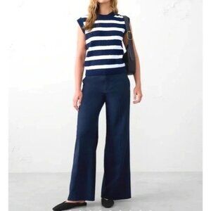 Banana Republic Womens Wide-Leg Sculpted Trouser Navy Blue Pants Size 6